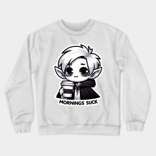 Mornings Suck Vampire Pun With Coffee Gothic Black and White Crewneck Sweatshirt